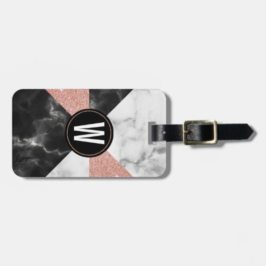 Marmer en Glitter Kijk Monogramed Bagagelabel (Voorkant horizontaal)