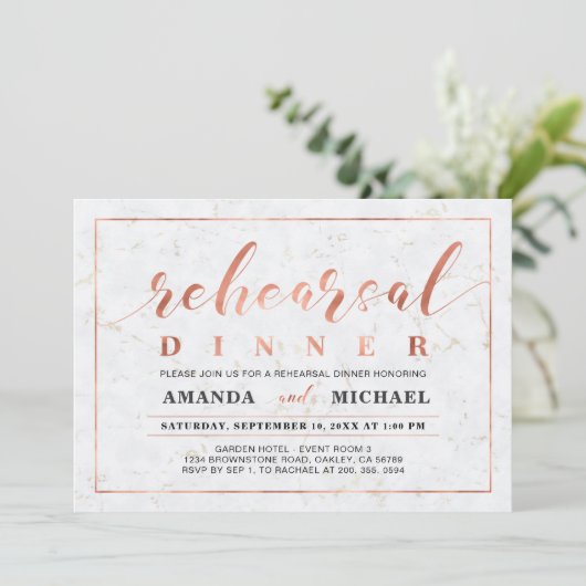 Marmer en koper | Moderne repetitie voor bruiloft Kaart (Staand voorkant)