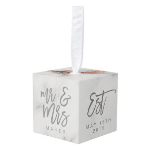 MARMER EN ROOS GOLD EFFECT GEPERSONALISEERD ORNAME KUBUS ORNAMENT