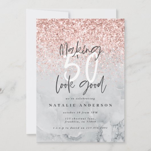 Marmer en roos goud moderne 50e verjaardag (Voorkant)