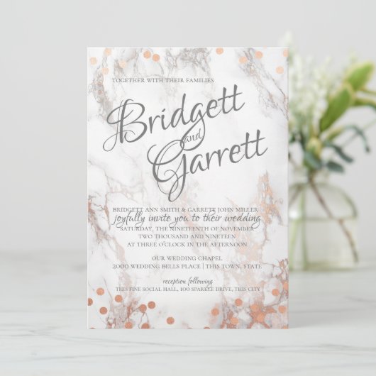 Marmer en Roos Gouden Sparkle Wedding Kaart (Staand voorkant)