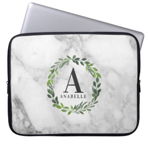 Marmer en waterverf op maat gesneden laptop sleeve