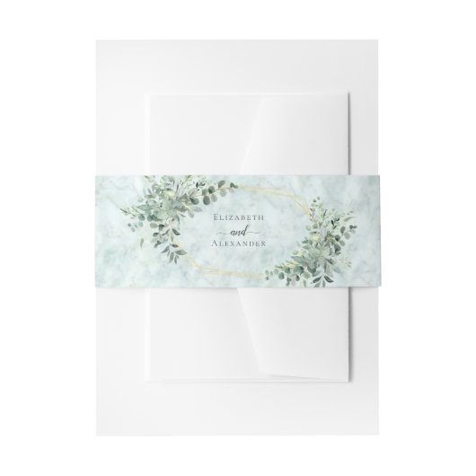Marmer Eucalyptus Greenery Gold Elegant Wedding Uitnodigingen Wikkel (Voorkant Voorbeeld)