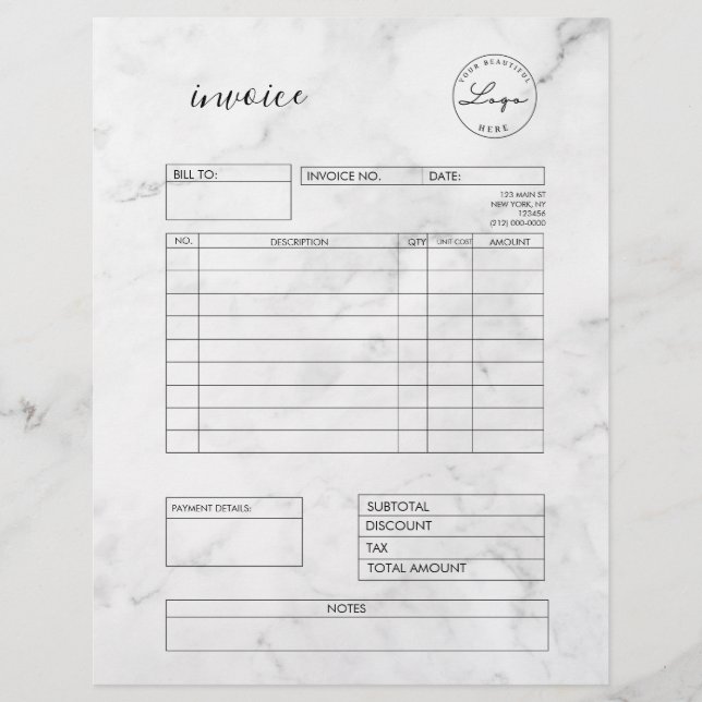 Marmer Factuur Small Business Supply Letterhead Briefhoofd (Voorkant)