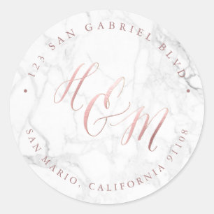 Marmer Faux Roos Gouden Kalligrafie Ampersand Ronde Sticker