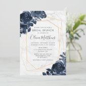 Marmer Geometric Gold Blue Rozen Bridal Brunch Kaart (Staand voorkant)