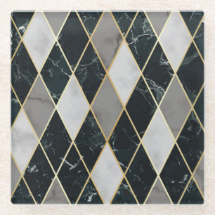 Marmer Geometrisch: Gouden Lijnen Luxe Glazen Onderzetter