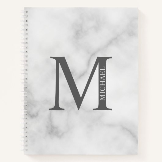 Marmer Gepersonaliseerd Elegant Monogram en Naam Notitieboek (Voorkant)