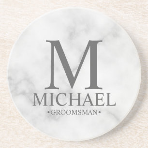 Marmer Gepersonaliseerd Monogram en Naam Groomsman Zandsteen Onderzetter