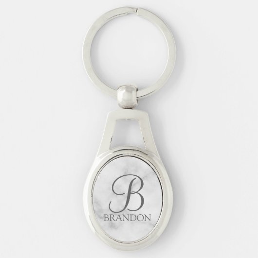 Marmer Gepersonaliseerd Script Monogram en Naam Sleutelhanger (Voorkant)
