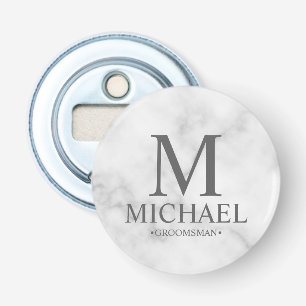 Marmer Gepersonaliseerde Groomsman Naam en Monogra Button Flesopener