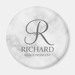 Marmer Gepersonaliseerde Groomsman's Naam en Monog Magneet