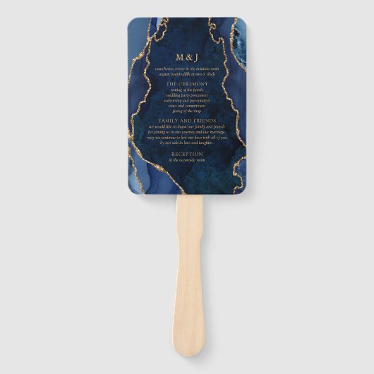 Marmer & Gold Agate Wedding Program Hand Fan Handwaaier (Voorkant)