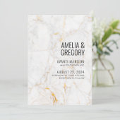 Marmer Goud en Zwart Bruiloft Uitnodiging (Staand voorkant)