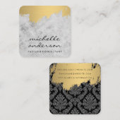 Marmer | Goud geborsteld damastpatroon Vierkante Visitekaartje (Voorkant / Achterkant)