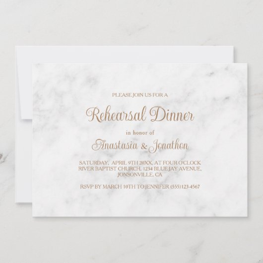 Marmer & Goud Script Design repetitie diner Kaart (Voorkant)