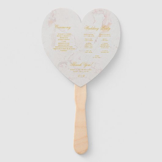 Marmer Gouden Kalligrafie Hart Bruiloft Programma Handwaaier (Achterkant)