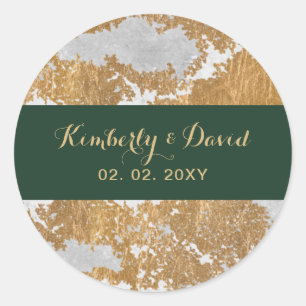 Marmer Green en Gold Wedding Ronde Sticker