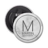 Marmer Modern Gepersonaliseerd Monogram & Naam Gro Button Flesopener (Voorkant)