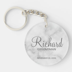 Marmer Modern Script Gepersonaliseerde Groomsman Sleutelhanger