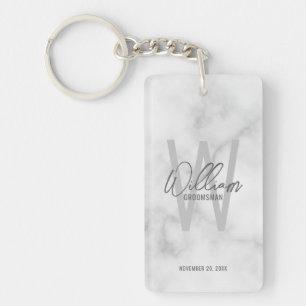 Marmer Modern Script Gepersonaliseerde Groomsmen Sleutelhanger