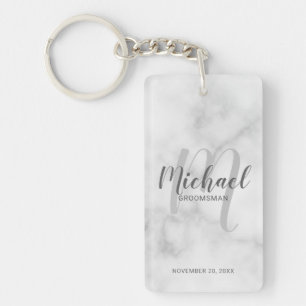 Marmer Modern Script Gepersonaliseerde Groomsmen Sleutelhanger