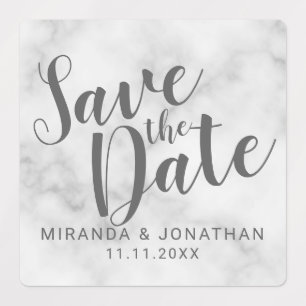 Marmer Modern Script Wedding Sla de datumlabels op Labels
