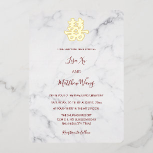 Marmer Moderne Chinese bruiloft Folie Uitnodiging