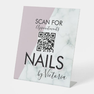 Marmer Nagel Salon Afspraken QR Code Reclamebord Met Voetstuk