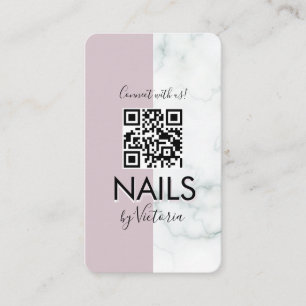 Marmer Nagelsalon Beauty Kleurblok Blush QR-code Visitekaartje