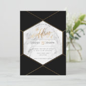 Marmer+nepgoud honingraat bruiloft aankondiging (Staand voorkant)