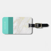 Marmer Ombre Blauwgroen Monogram Bagagelabel (Voorkant horizontaal)