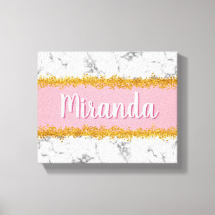 Marmer Pattern op Roze met Gold Glitter Canvas Afdruk