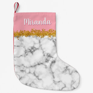 Marmer Pattern op Roze met Gold Glitter Kleine Kerstsok