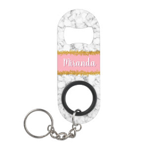 Marmer Pattern op Roze met Gold Glitter Mini Flessenopener