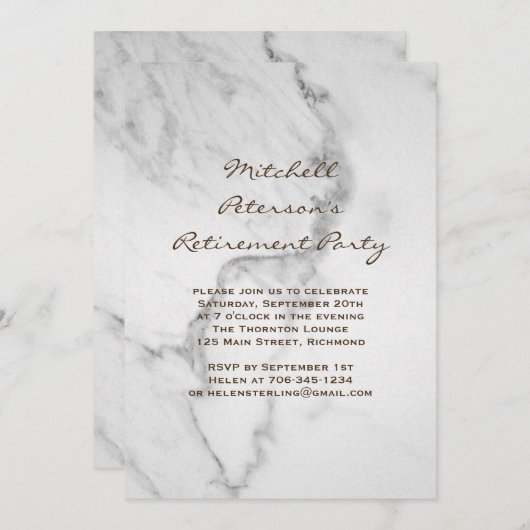 Marmer Pensioen Party Uitnodiging in Taupe (Voorkant / Achterkant)