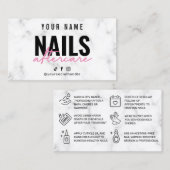 Marmer Pink Nails Aftercare Card Visitekaartje (Voorkant / Achterkant)