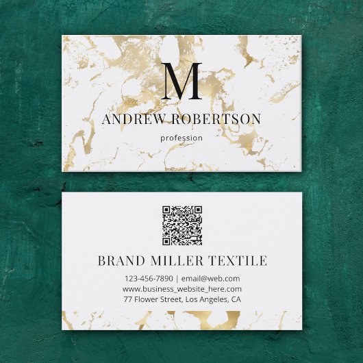 Marmer QR Code Faux Gold Foil Visitekaartje