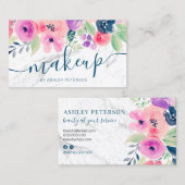 Marmer roze floral waterverf script make-up visitekaartje (Voorkant / Achterkant)
