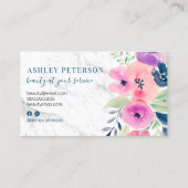 Marmer roze floral waterverf script make-up visitekaartje (Achterkant)