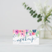 Marmer roze floral waterverf script make-up visitekaartje (Staand voorkant)