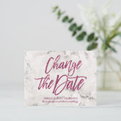 Marmer Roze glitterscript wijzig de datum Aankondigingskaart (Staand voorkant)