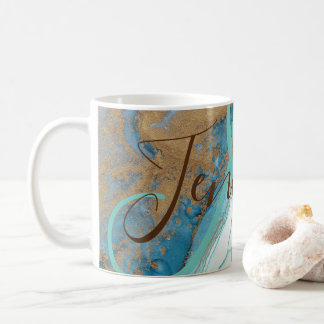 Marmer stone blauwgroen turquoise blue agate Monog Koffiemok