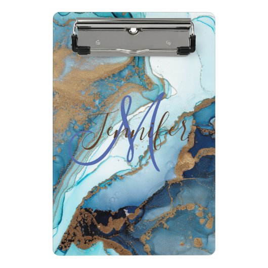 Marmer stone blauwgroen turquoise blue agate Monog Mini Klembord (Voorkant)