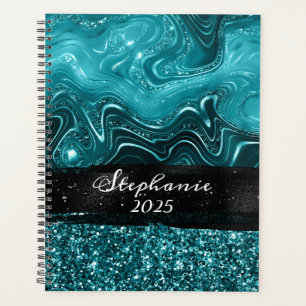Marmer Teal Blauwe Glitter Glam Kleurenblok Planner