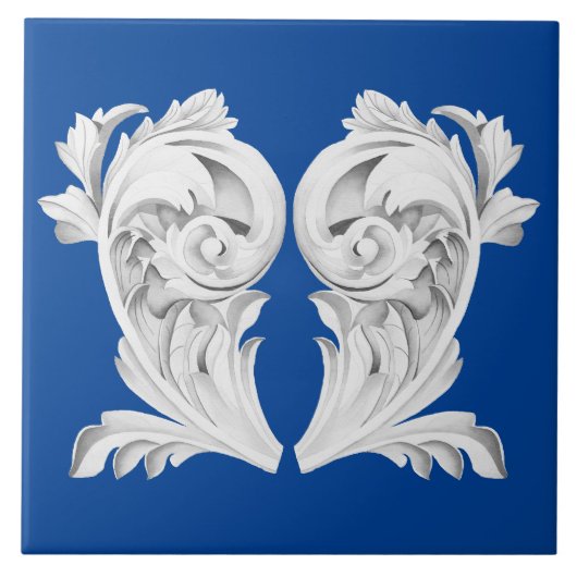 Marmer Tendrils op een blauwe keramische Tegel Tegeltje (Voorkant)