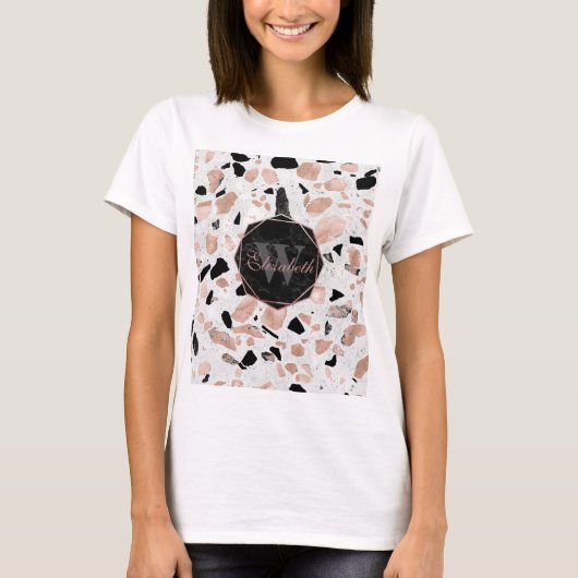 marmer van het roos van Classy abstract terrazzo T-shirt (Voorkant)