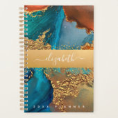 Marmer waterverf goud turquoise sinaasappel script planner (Voorkant)