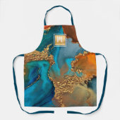 Marmer waterverf turquoise goudsalon monogram schort (Voorkant)