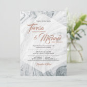 Marmer Wedding-uitnodiging, Faux Rosegold, veelhoe Kaart (Staand voorkant)